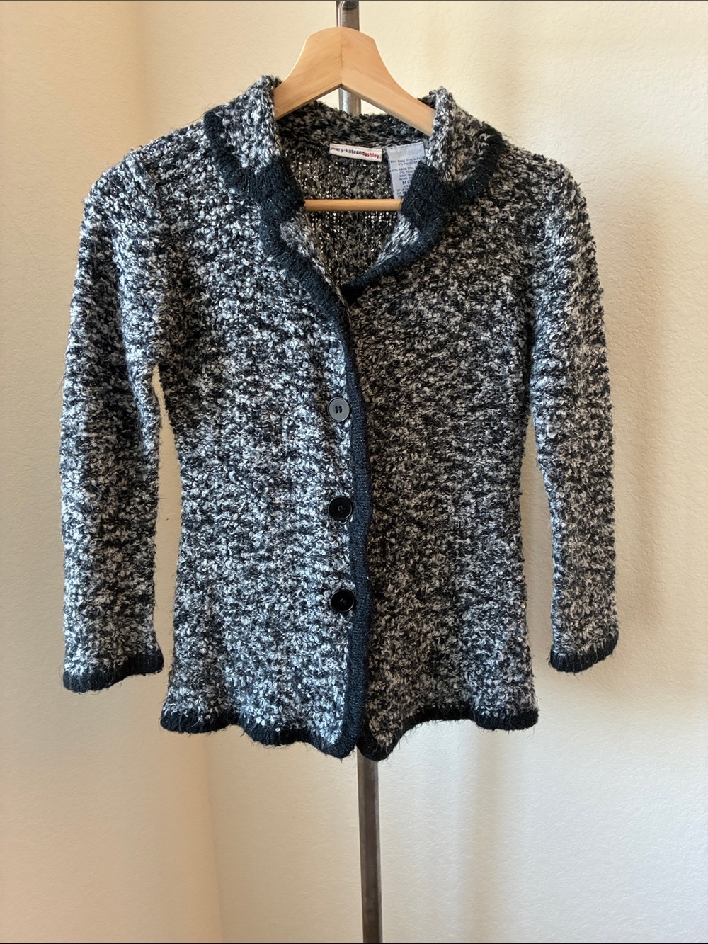 Vintage 90s Mary-Kate and Ashley Girls sz M Sweater Black White Speckle Cardigan